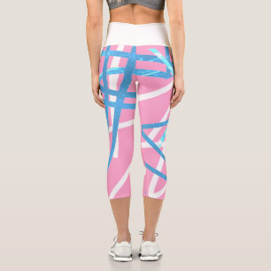 Capri Funky Art Abstrait Turquoise Blue Rose Leggings