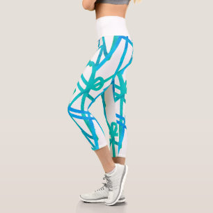 Capri Funky Art Abstrait Turquoise Green White Leggings