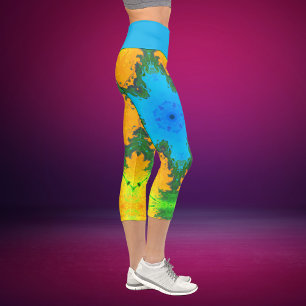 Capri Hippie psychédélique Leggings bleu jaune et vert