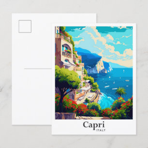 Capri Italy Art Vintage Travel Illustration Postcard