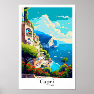 Capri Italy Art Vintage Travel Illustration Poster
