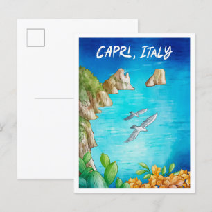 Capri Italy Art Watercolor Travel Illustration Postcard