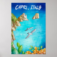 Capri Italy Art Watercolor Travel Illustration