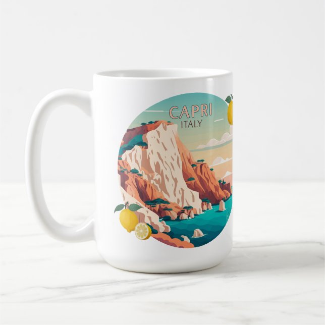Capri Italy Lemons Mediterranean Island Retro Coffee Mug (Left)