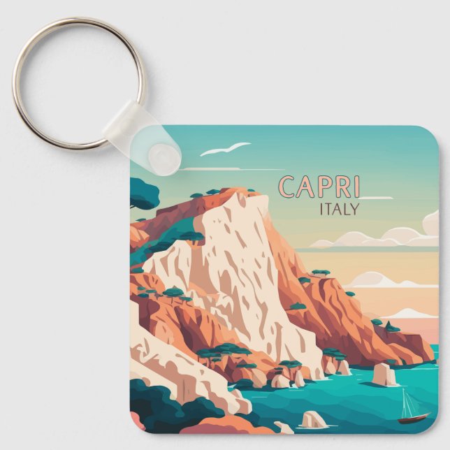 Capri Italy Lemons Mediterranean Island Retro Keyc Keychain (Front)
