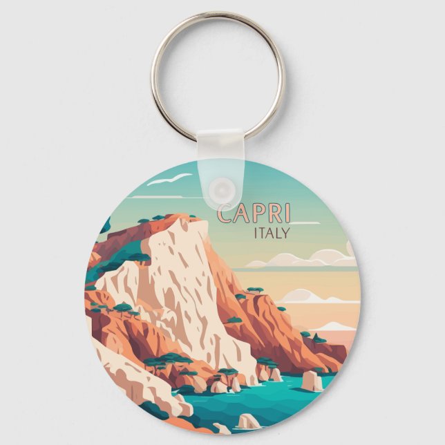 Capri Italy Lemons Mediterranean Island Retro Keychain (Front)