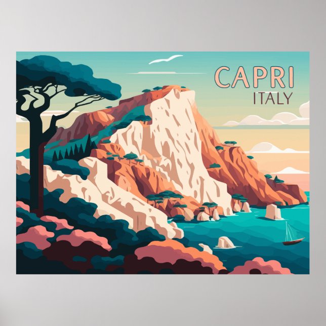 Capri Italy Lemons Mediterranean Island Retro Poster (Front)