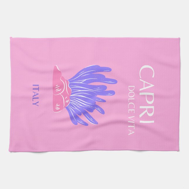 Capri, Italy, Preppy, Pink Kitchen Towel (Horizontal)