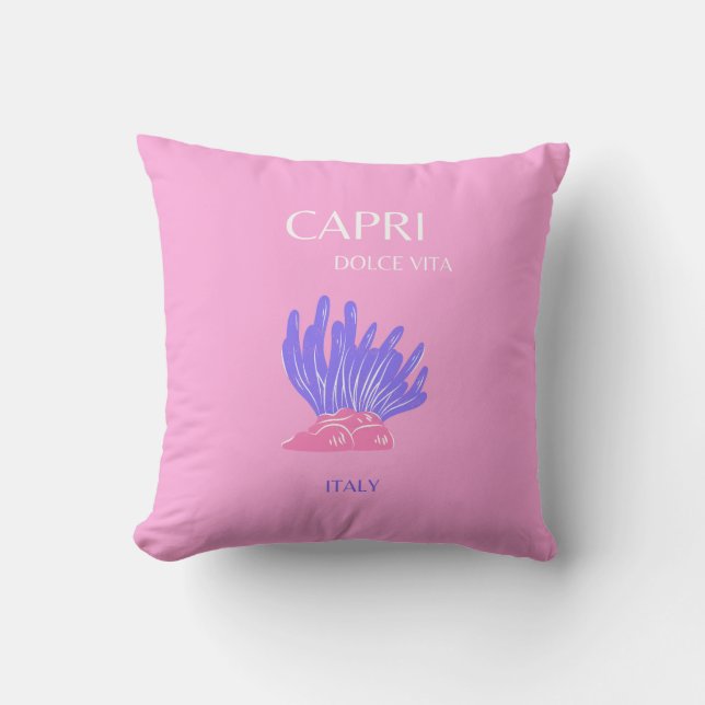 Capri, Italy, Preppy, Pink Throw Pillow (Front)