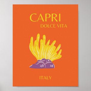 Capri, Italy, Travel, Preppy, Orange Poster