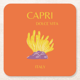 Capri, Italy, Travel, Preppy, Orange Square Paper Coaster