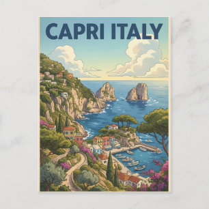 Capri Italy Vintage Anime Travel Postcard