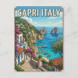 Capri Italy Vintage Anime Travel Postcard
