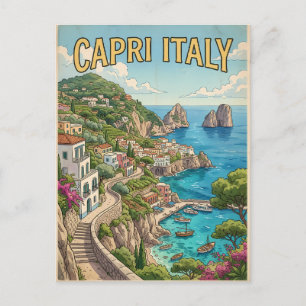 Capri Italy Vintage Anime Travel Postcard