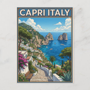 Capri Italy Vintage Anime Travel Postcard