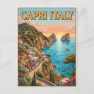 Capri Italy Vintage Anime Travel Postcard