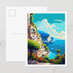 Capri Italy vintage travel illustration Postcard