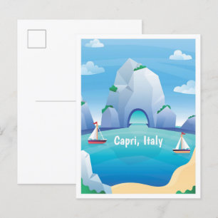Capri Italy Vintage Travel Illustration Postcard