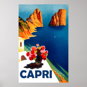 Capri, Italy. Vintage travel Poster