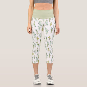 Capri Leggings à motif simple de feuille verte