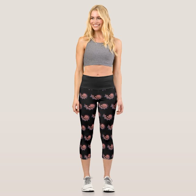 Capri Leggings Black with Digital Shell Design (Front)