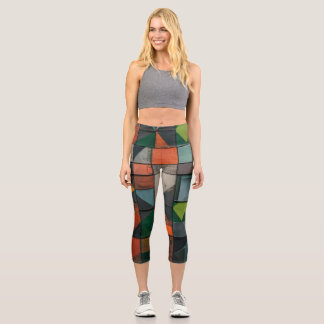 Capri Leggings de yoga à patchwork abstrait terreux