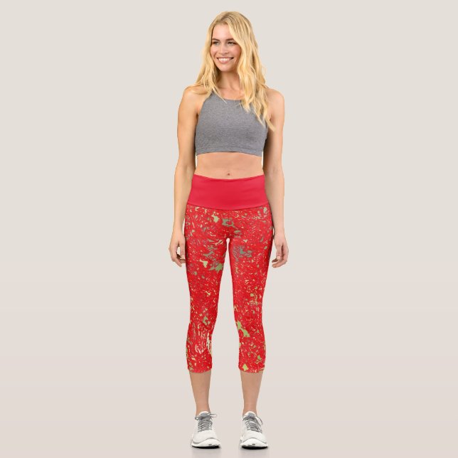 Capri Leggings en rouge et vert Résumé Design (Recto)