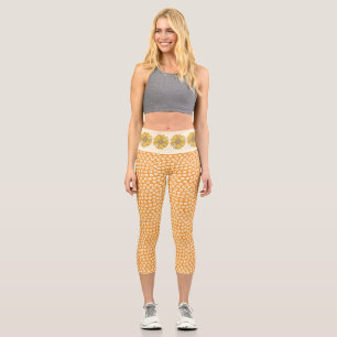 Capri Leggings Floraux Orange Groovy Rétro