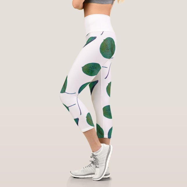 Capri Leggings imprimés avec texture de feuille de poiri (Gauche)