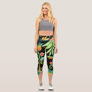 Capri Leggings noirs exotiques tropicaux floraux