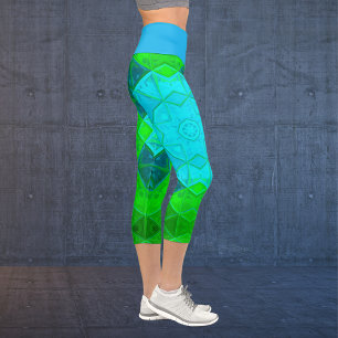 Capri Mosaic Carré Kaleidoscope Leggings verts et bleus