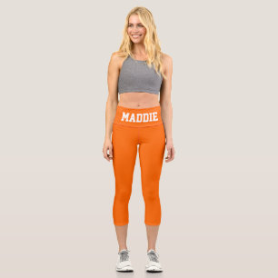 Capri Neon Orange Funky Nom personnalisé Leggings