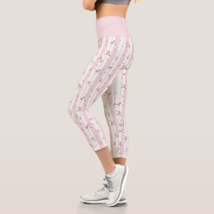 Capri Pattes florales délicates Leggings roses