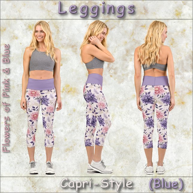 CAPRI STYLE LEGGINGS - Flowers of Pink & Blue  (Creator Uploaded)