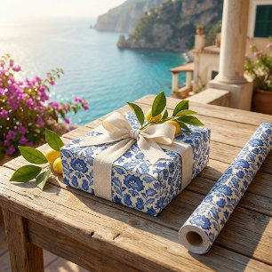 Capri Vintage Flair: Blue & White Italian Art Wrapping Paper