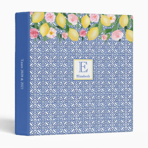 Capri Watercolor Lemons Pink Florals Blue Tiles Binder