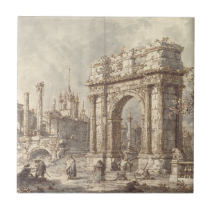 Capriccio with a Roman Triumphal Arch Tile