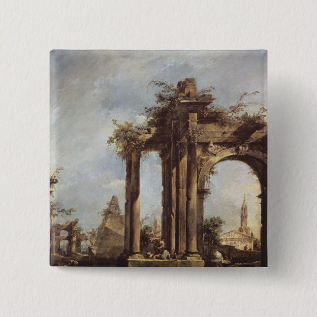 Capriccio with Roman Ruins, a Pyramid and 2 Inch Square Button (Front)