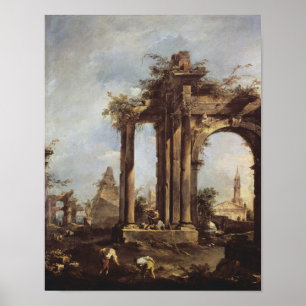 Capriccio with Roman Ruins, a Pyramid and Poster