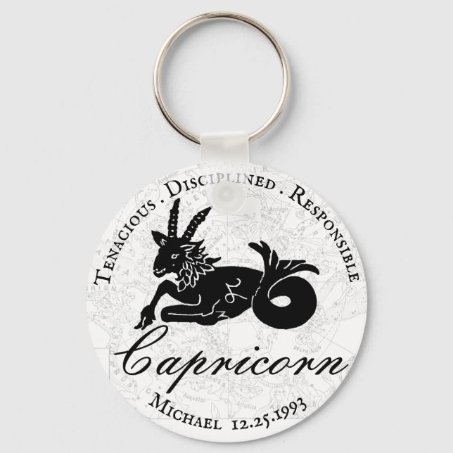 Capricorn Astrology Zodiac Black White Custom Keychain (Front)