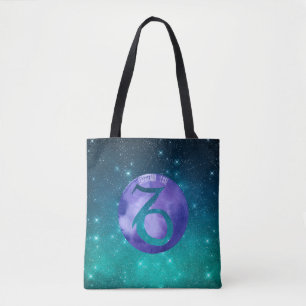 Capricorn Birthday Astrology Sign Indigo on Teal Tote Bag