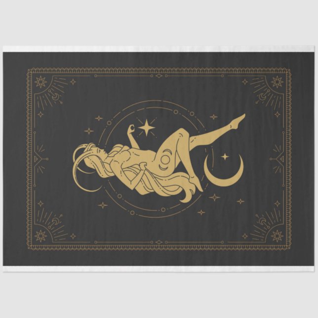 Capricorn Black And Gold Mystical Sun and Moon Tissue Paper (Front)
