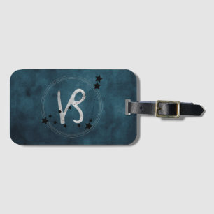 Capricorn black & silver zodiac constellation teal luggage tag