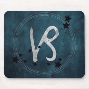 Capricorn black silver zodiac constellation teal mouse pad