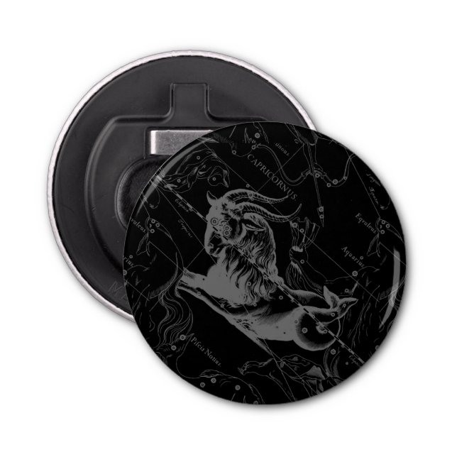Capricorn Constellation Hevelius 1690 on Black Bottle Opener (Front)