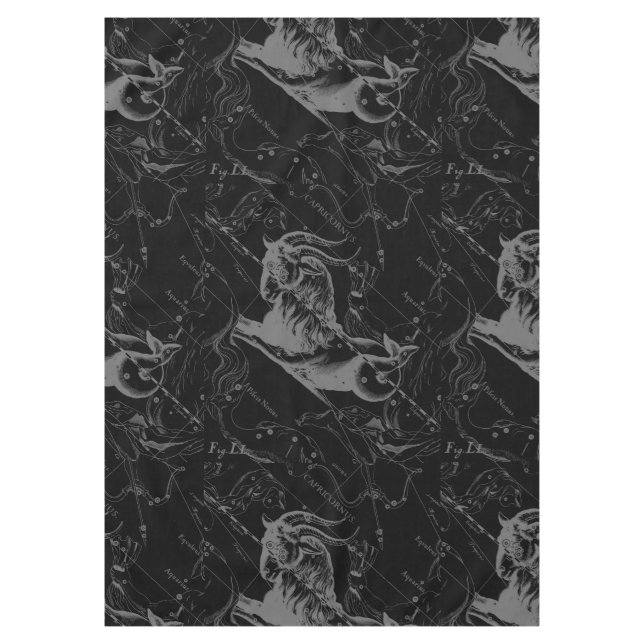 Capricorn Constellation Hevelius 1690 on Black Tablecloth (Front)