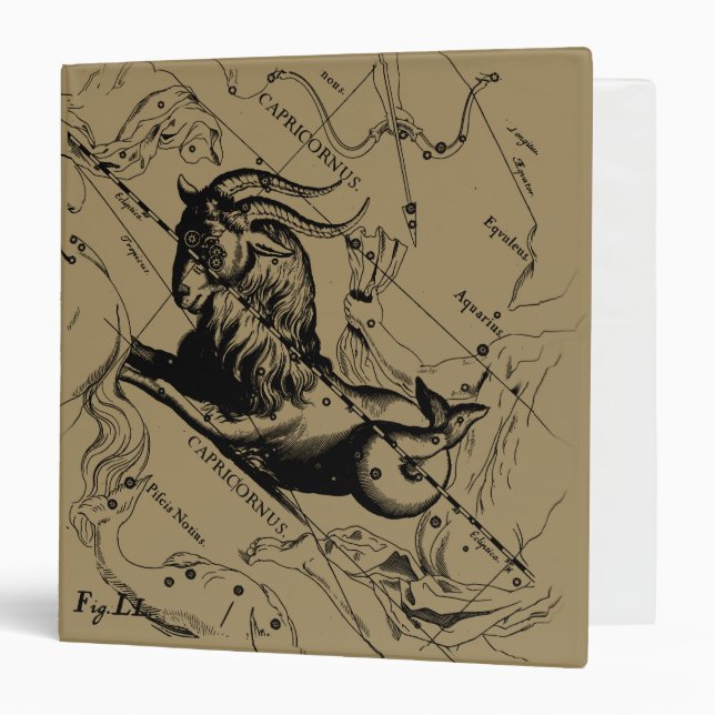 Capricorn Constellation Hevelius 1690 on Taupe Binder (Front/Inside)