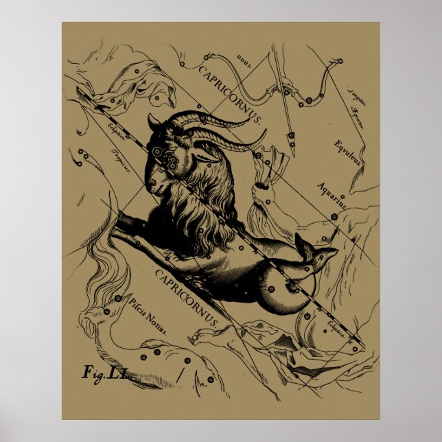Capricorn Constellation Hevelius 1690 on Taupe Poster (Front)