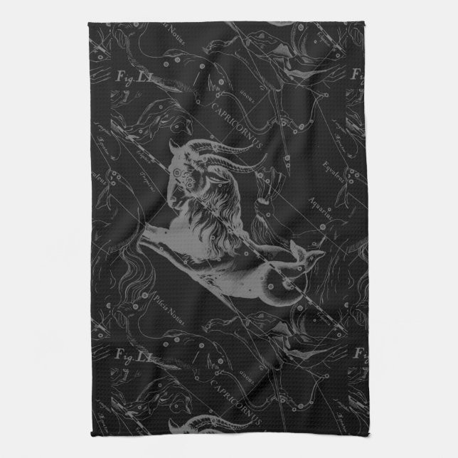 Capricorn Constellation Map Hevelius Engraving Kitchen Towel (Vertical)