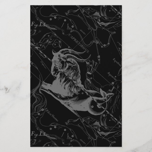 Capricorn Constellation Map Hevelius Engraving Stationery (Front)